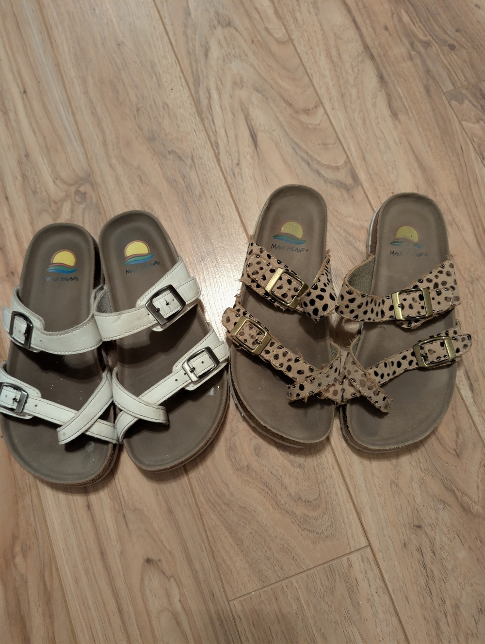 Maui Island Girls Sandals Bundle Size 3 | Cheetah Print & White Slides